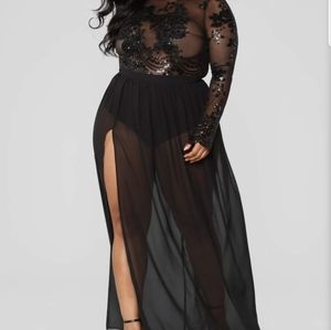 Plus size sheer black sequin dress